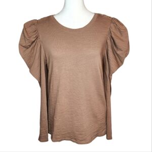Nation LTD Krista Party Tee Puff Sleeve Sahara Brown Size M Gold Button Detail